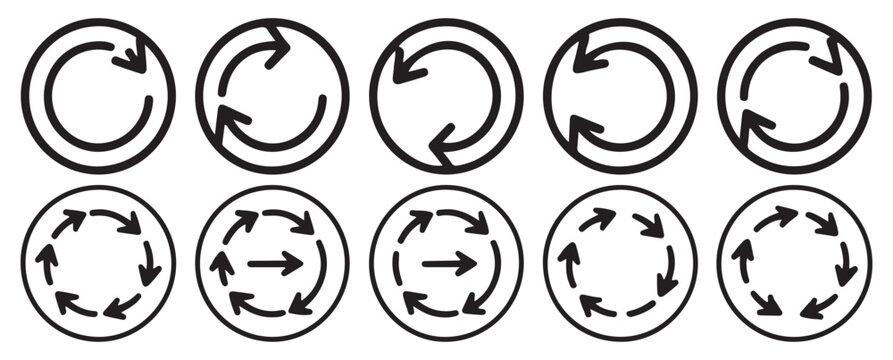 Double arrow sync and exchange icons in circular frames for digital UI design. vector illustration eps 10
