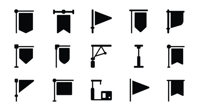Set of 15 Black Flag and Banner Icons Vector