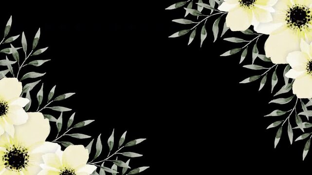 Wedding decoration flower titles copy space for text leaf wreath floral Frame animation With alpha channel.