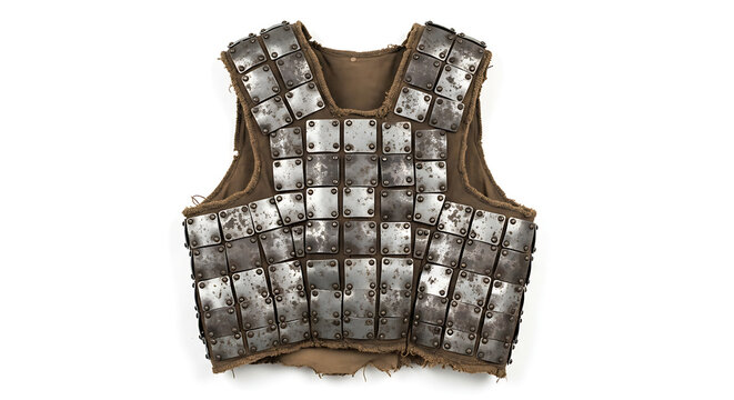 Close-up of ancient body armor isolated on a white background