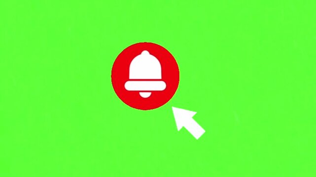 Dynamic visual cue of a glowing red bell icon, accentuated by a white arrow, signaling important updates and calls to interact on screen for digital media