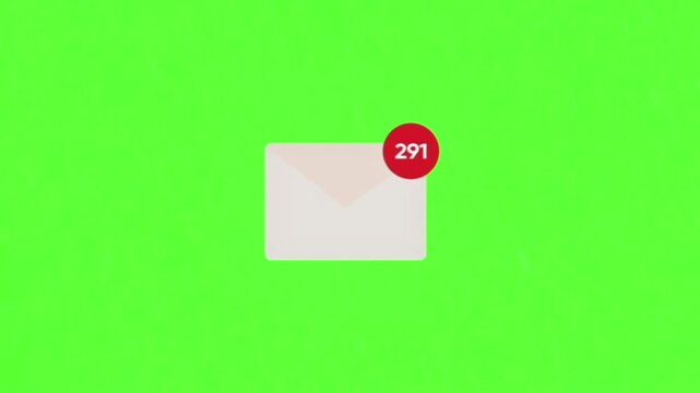 Web communication alert an email envelope icon displays a significant number of unread messages on a green screen, ideal for notifications and digital updates