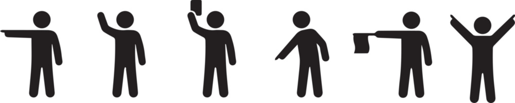 football referee gesture and signal icon set including foul offside yellow card red card whistle sports official silhouette vector