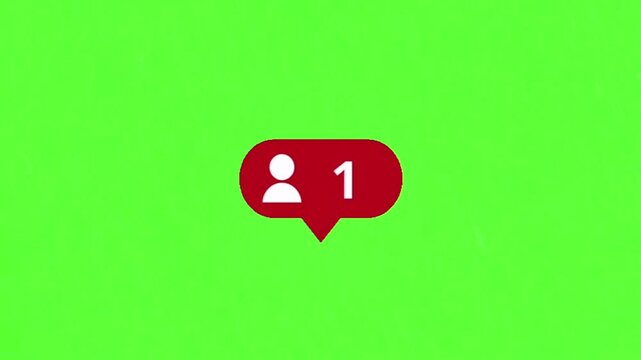 Social media notification icon displaying a new follower with a count of one on a green screen background for easy integration