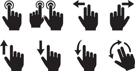 Fototapeta premium Touch Gesture Icon Set Swipe Tap Scroll Hand Interaction Symbols Collection Mobile UI UX Control Vector Illustration Black Silhouette
