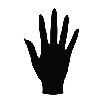 Witch hand silhouette with sharp nails, reaching hand icon, creepy monster claw vector.