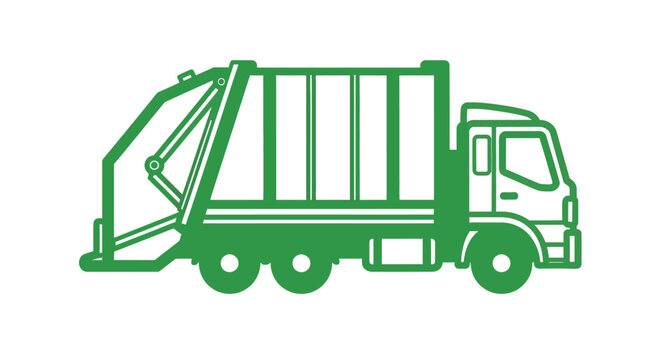 Green Garbage Truck Refuse Collection Vehicle Icon in bright studio