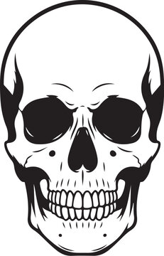 Black and white skull with horns and sharp teeth creepy