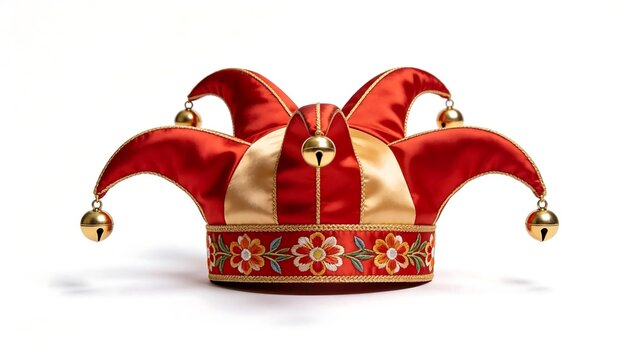 Red and gold jester hat with bells
