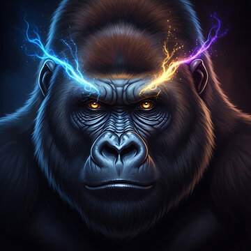 Majestic Gorilla's Intense Gaze Illuminated by Electric Energy