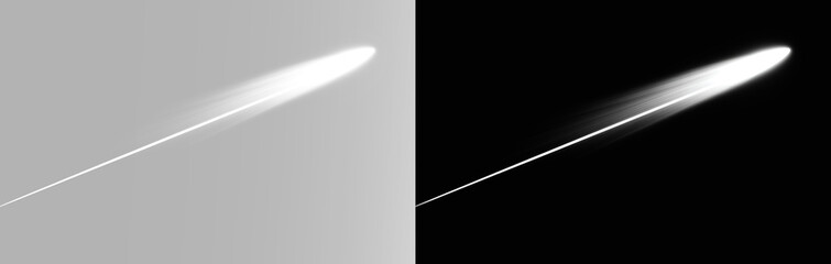 Glowing shooting star streak, white comet trail, fast motion blur effect, abstract energy line, minimal space concept  © Alehandro