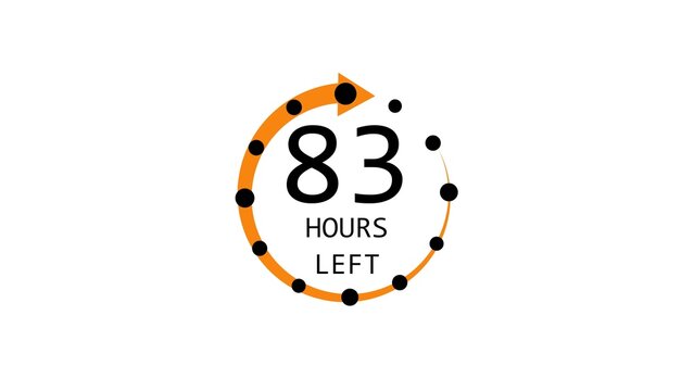 Modern countdown timer design showing &ldquo; 83  hour left&rdquo; with circular progress indicator and arrow. Clean and minimal layout representing time management, deadline, urgency, and limited offer concepts.