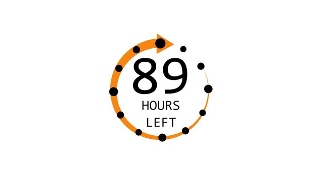Modern countdown timer design showing &ldquo;  89 hour left&rdquo; with circular progress indicator and arrow. Clean and minimal layout representing time management, deadline, urgency, and limited offer concepts.