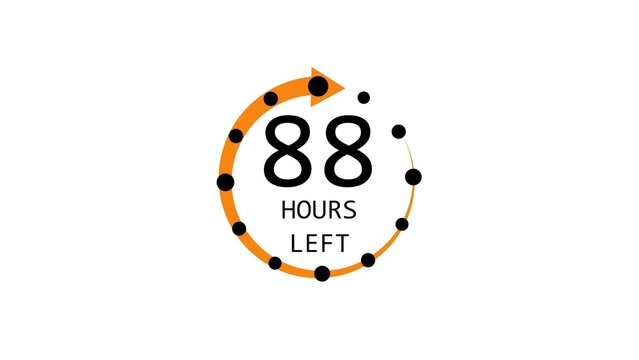 Modern countdown timer design showing &ldquo; 88  hour left&rdquo; with circular progress indicator and arrow. Clean and minimal layout representing time management, deadline, urgency, and limited offer concepts.