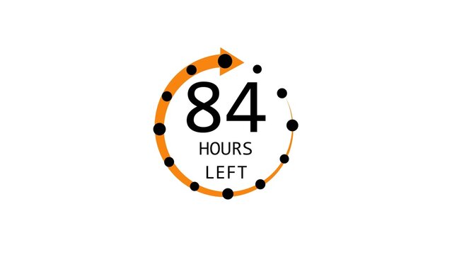 Modern countdown timer design showing &ldquo; 84  hour left&rdquo; with circular progress indicator and arrow. Clean and minimal layout representing time management, deadline, urgency, and limited offer concepts.