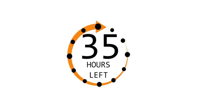 Modern countdown timer design showing &ldquo;  35 hour left&rdquo; with circular progress indicator and arrow. Clean and minimal layout representing time management, deadline, urgency, and limited offer concepts.