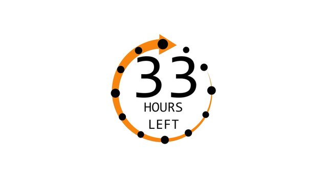 Modern countdown timer design showing &ldquo; 33  hour left&rdquo; with circular progress indicator and arrow. Clean and minimal layout representing time management, deadline, urgency, and limited offer concepts.