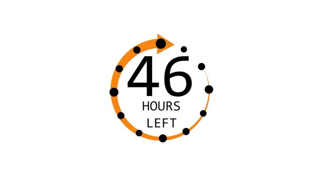 Modern countdown timer design showing &ldquo;46 hour left&rdquo; with circular progress indicator and arrow. Clean and minimal layout representing time management, deadline, urgency, and limited offer concepts.