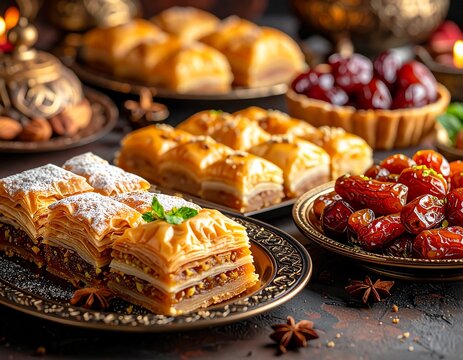 Orientalische Dessertplatte mit verschiedenen S&uuml;&szlig;speisen