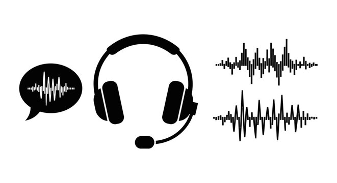 Headset with sound wave chat icon.