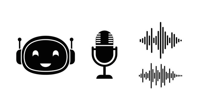 Robot head with microphone and sound waves.