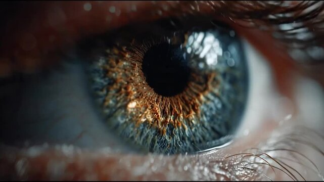 Extreme close-up of a human eye, revealing intricate details of the iris and pupil, symbolizing sight and perception