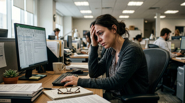 Emotional Breakdown of Employee at Workplace Desk