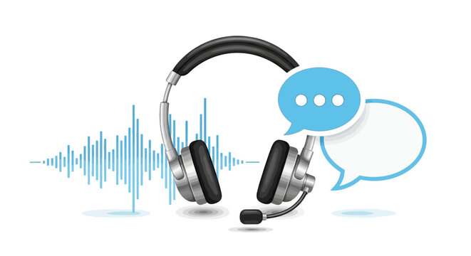 Headphones with chat and sound wave.