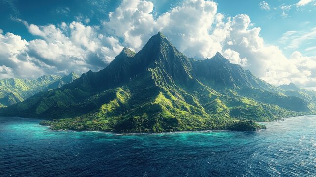 Dramatic Volcanic Mountain Surrounded Tropical Forest