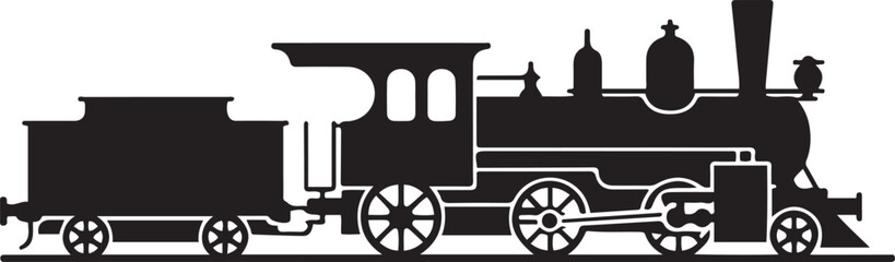 Vintage Train Silhouette With Coal Carriages Passenger Cars Isolated Vector Image. logo Vector Black silhouettes © Nargis