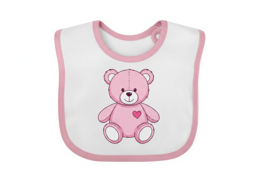 Pink baby bib with cute teddy bear design