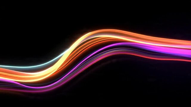 Vibrant abstract light trails flowing dynamically across a dark background, creating a futuristic wave of colorful energy and modern visual effects for digital designs