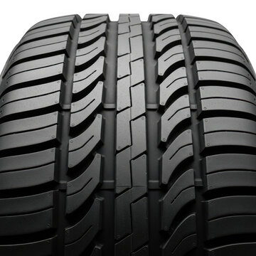 Close-up view of a tread pattern on a car tire for optimal road grip and safety isolated on transparent background