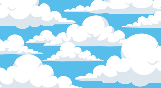 Cartoon Fluffy White Clouds Floating in a Clear Blue Sky