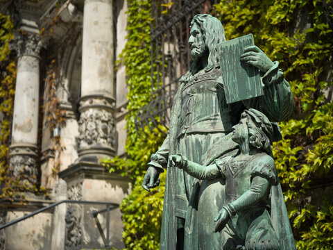 Wroclaw, Poland, 24th April 2026, Albrecht Durer sculpture statue monument outside at the National Museum in Wroc_aw aka Muzeum Narodowe we Wroclawiu