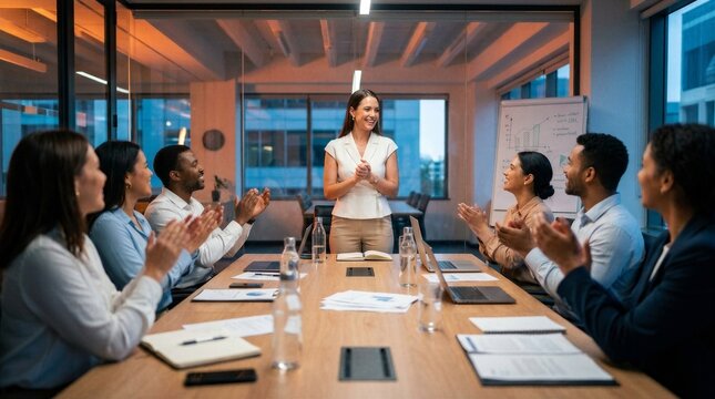 Confident professional leading a discussion in a team meeting setting