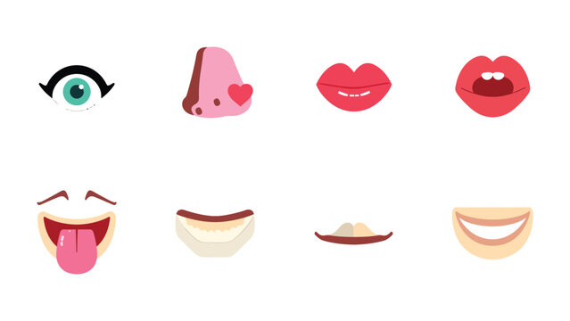 Anatomy of Expression: A collection of various facial components - eye, nose, and mouth - illustrating the multifaceted nature of human expression.