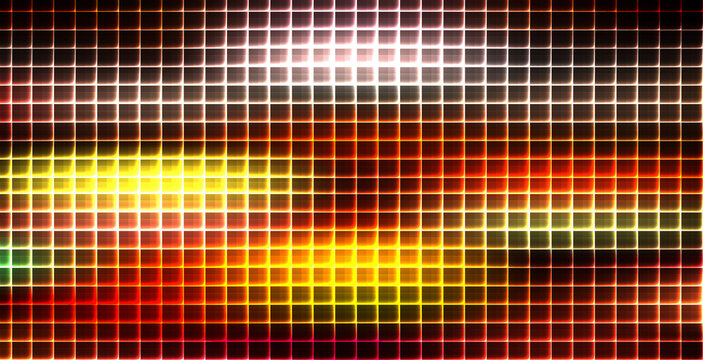 Vibrant grid pattern glows with colorful lights in technology display