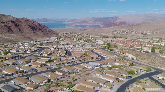 Boulder City Nevada Aerial View With Desert Homes and Lake Mead 01