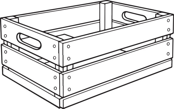 Empty Wooden Crate with Handles out line a vector