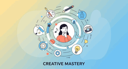 Obraz premium Creative concept depicting artist surrounded by tools and design elements