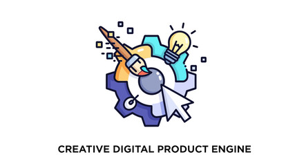 Fototapeta premium Creative concept illustration of a gear paintbrush cursor and lightbulb