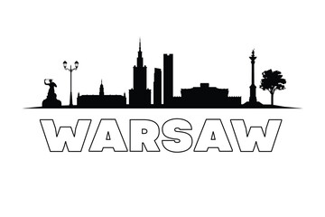 Minimalist Warsaw city skyline silhouette, modern urban landscape design in clean black outline, simple vector illustration style, contemporary metropolitan theme. © Umm Hamzah