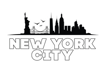 Obraz premium Minimalist New York city skyline silhouette, modern urban landscape design in clean black outline, simple vector illustration style, contemporary metropolitan theme.