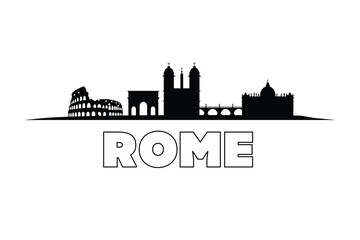 Naklejka premium Minimalist Rome city skyline silhouette, modern urban landscape design in clean black outline, simple vector illustration style, contemporary metropolitan theme.