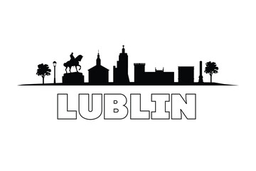 Fototapeta premium Minimalist Lublin city skyline silhouette, modern urban landscape design in clean black outline, simple vector illustration style, contemporary metropolitan theme.