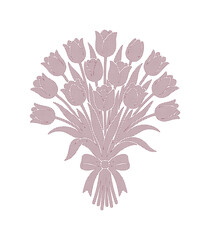 Vintage tulip bouquet vector illustration, dusty rose floral arrangement with ribbon bow, rustic flower bunch for wedding invitations and greeting cards isolated on White Background © noor