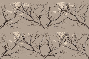 Obraz premium Seamless pattern inspired by tree roots and branches, organic lines spreading evenly, subtle leaf details, no flowers, textured earthy background, artistic and abstract, repeatable tile. 2