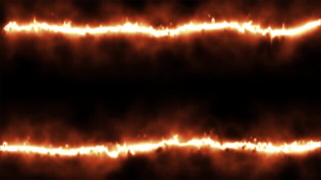 Burning Fire Energy Border Frame with Glowing Flame Lines on Dark Background