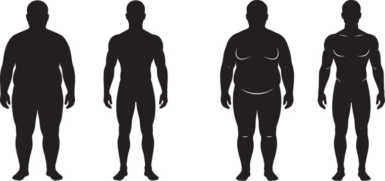 Set of male silhouettes showing different body types
